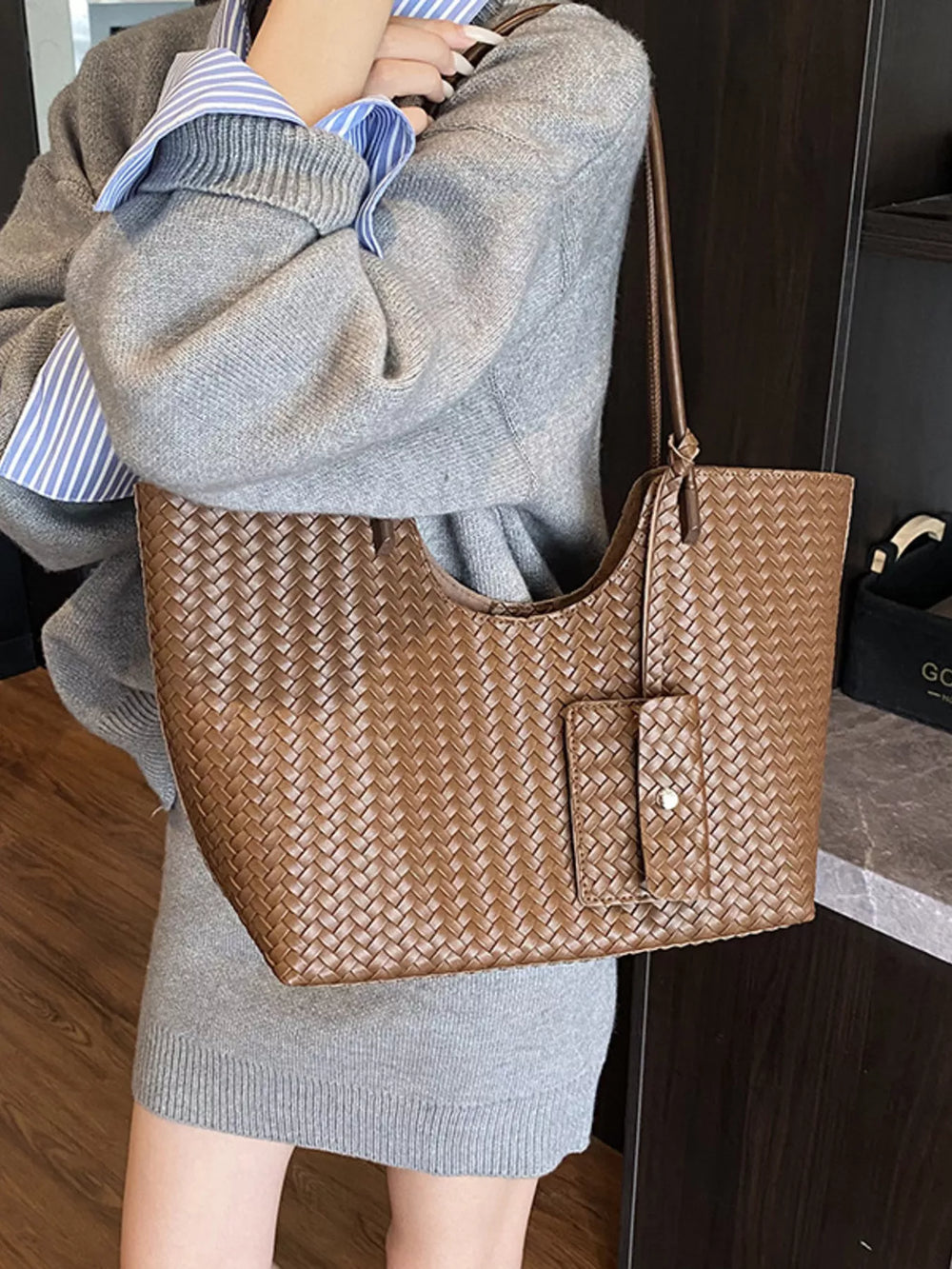 Woven Texture Large Capacity Tote Bag - Trendsi - Flyclothing LLC