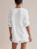 Notched Long Sleeve Top and Shorts Set - Trendsi - Flyclothing LLC