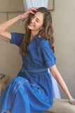 ADORA Tiered Button Down Tie Waist Short Sleeve Denim Dress - Trendsi - Flyclothing LLC
