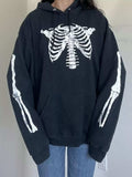 Drawstring Skeleton Long Sleeve Hoodie - Trendsi - Flyclothing LLC