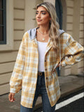 Drawstring Plaid Button Up Hooded Jacket - Trendsi - Flyclothing LLC