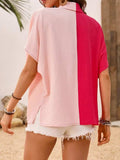 Contrast Collared Neck Short Sleeve Shirt - Trendsi - Flyclothing LLC