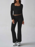 Devine Square Neck Long Sleeve Top and Pants Set - Trendsi - Flyclothing LLC