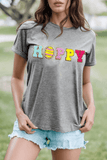 HOPPY Chenille Patch Round Neck Short Sleeve T-Shirt - Trendsi - Flyclothing LLC