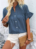 Button Down Ruffled Short Sleeve Shirt - Trendsi - Flyclothing LLC