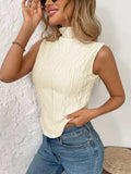 Texture Turtleneck Sleeveless Top - Trendsi - Flyclothing LLC