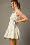Umgee Frill Drawstring Waist Round Neck Mini Tank Dress - Trendsi - Flyclothing LLC