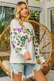BiBi Fleur De Lis Sleeve Mardi Gras Pullover - Trendsi - Flyclothing LLC