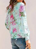 Smocked Printed Round Neck Lantern Sleeve Blouse - Trendsi - Flyclothing LLC