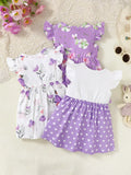 3-Piece Children's Printed Ruffle Sleeve Baby Dress - Trendsi - Flyclothing LLC