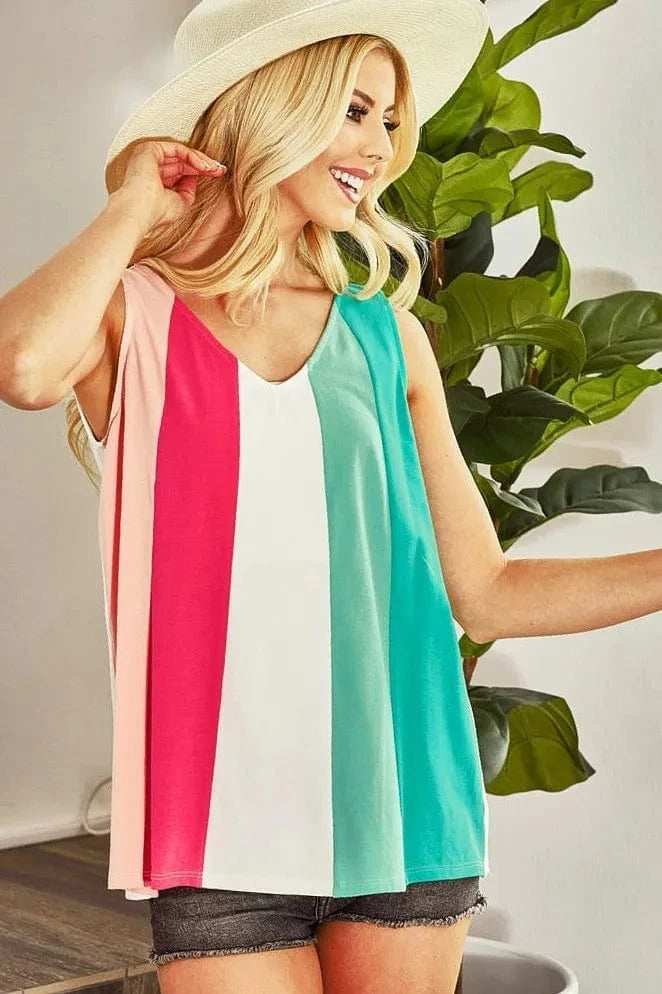 BiBi Cotton Span Knit Color Block Sleeveless Top - Trendsi - Flyclothing LLC