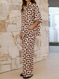 Printed Collared Neck Top and Pants Set - Trendsi - Flyclothing LLC