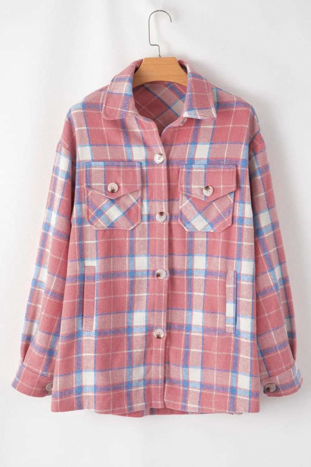 Plaid Button Up Long Sleeve Shacket - Trendsi - Flyclothing LLC