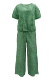 Full Size Plaid Round Neck Half Sleeve Top and Pants Set - Trendsi - Flyclothing LLC