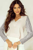 Sequin V-Neck Long Sleeve Blouse - Trendsi - Flyclothing LLC