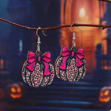 Halloween Pumpkin Leopard Print Bow Earrings - Trendsi - Flyclothing LLC