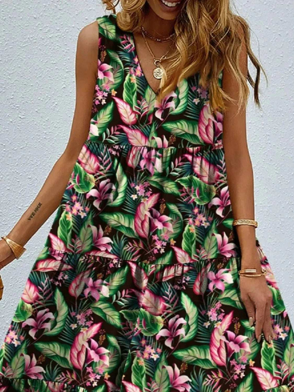 Floral Tiered Maxi Tank Dress - Trendsi - Flyclothing LLC