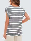 Striped Round Neck Cap Sleeve T-Shirt - Trendsi - Flyclothing LLC