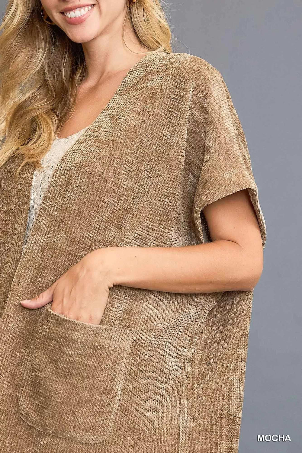 Umgee Open Front Knit Cardigan with Front Pockets - Trendsi - Flyclothing LLC