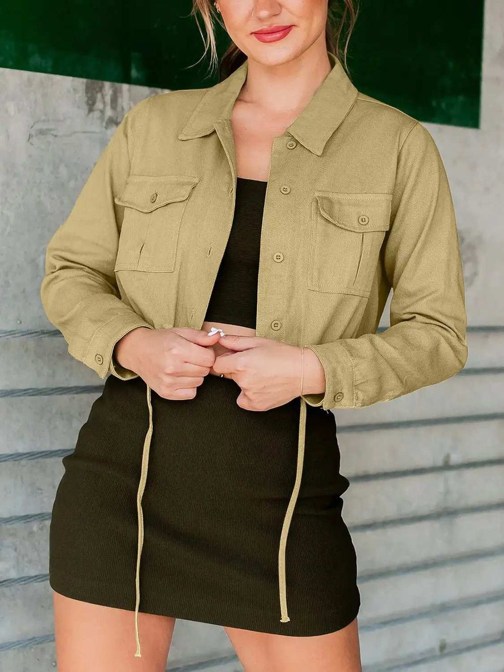 Button Up Long Sleeve Jacket - Trendsi - Flyclothing LLC