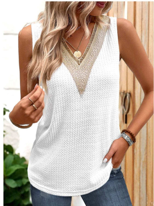 Lace Detail V-Neck Tank - Trendsi - Flyclothing LLC