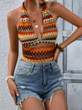 Geometric Halter Neck Cropped Tank - Trendsi - Flyclothing LLC