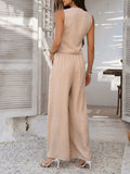 Devine Button Down Vest and Wide Leg Pants Set - Trendsi - Flyclothing LLC