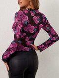 Floral Mock Neck Long Sleeve Top - Trendsi - Flyclothing LLC