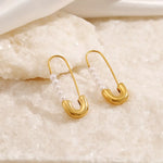 Safety Pin Pearl Accent Earrings - Trendsi - Flyclothing LLC