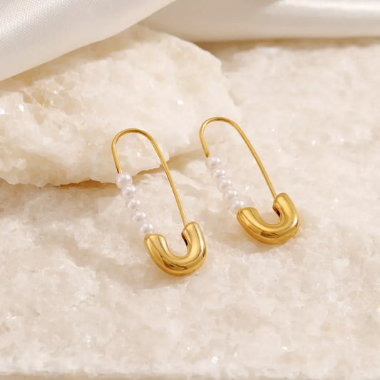 Safety Pin Pearl Accent Earrings - Trendsi - Flyclothing LLC