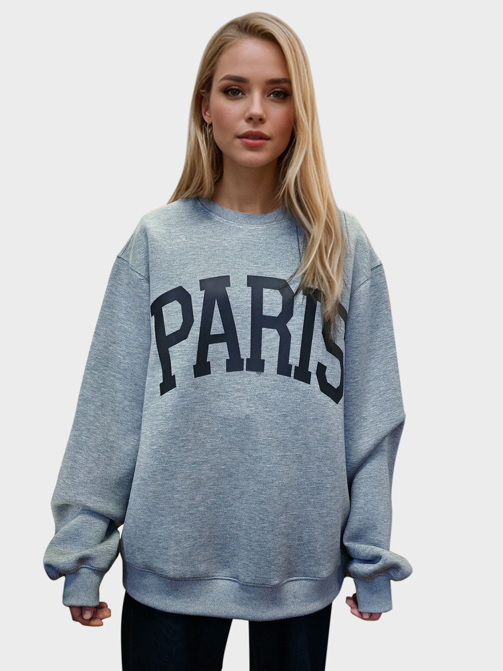 Basic Bae PARIS Round Neck Long Sleeve Air Scuba Sweatshirt - ShopBasicbae - Flyclothing LLC