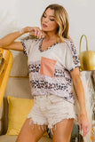BiBi Leopard Stripe with Slub Terry Color Block T-Shirt - Trendsi - Flyclothing LLC