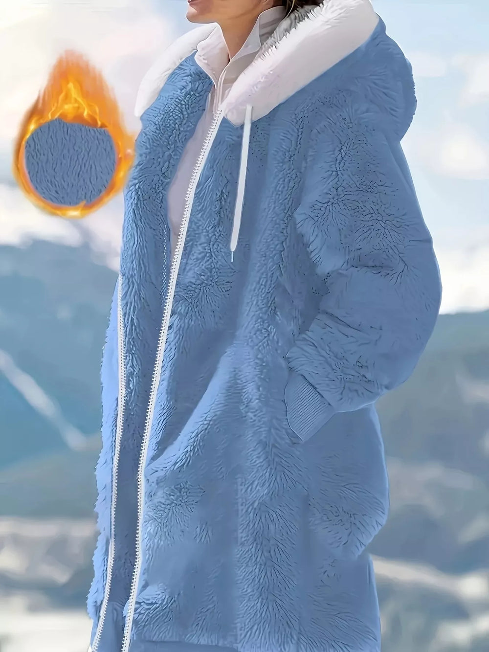 Cozy Fleece Hooded Longline Zip Up Outerwear - Trendsi - Flyclothing LLC