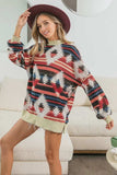 BiBi Aztec Print Mirr Mock Neck Lslv Top - Trendsi - Flyclothing LLC