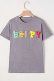 HOPPY Chenille Patch Round Neck Short Sleeve T-Shirt - Trendsi - Flyclothing LLC