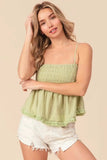BiBi Fringed Hem Smocked Cami - Trendsi - Flyclothing LLC