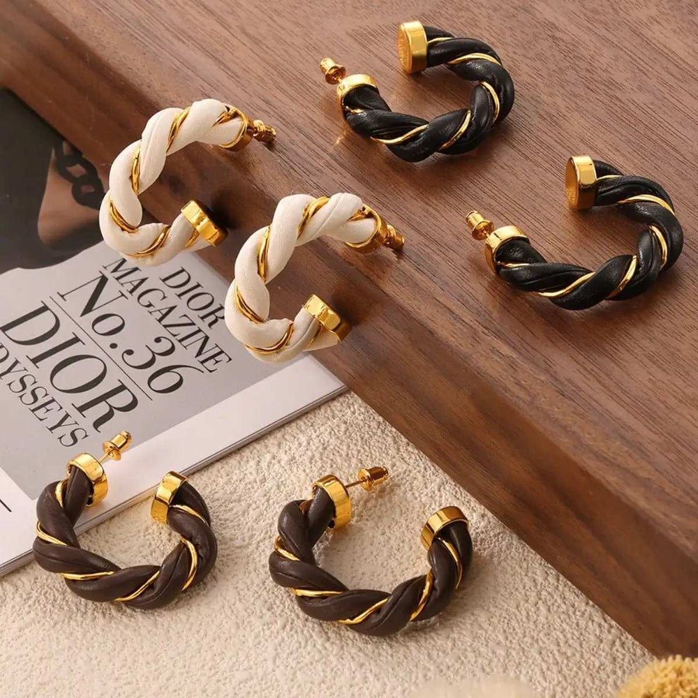 Twisted Leather Rope C-Hoop Earrings - Trendsi - Flyclothing LLC