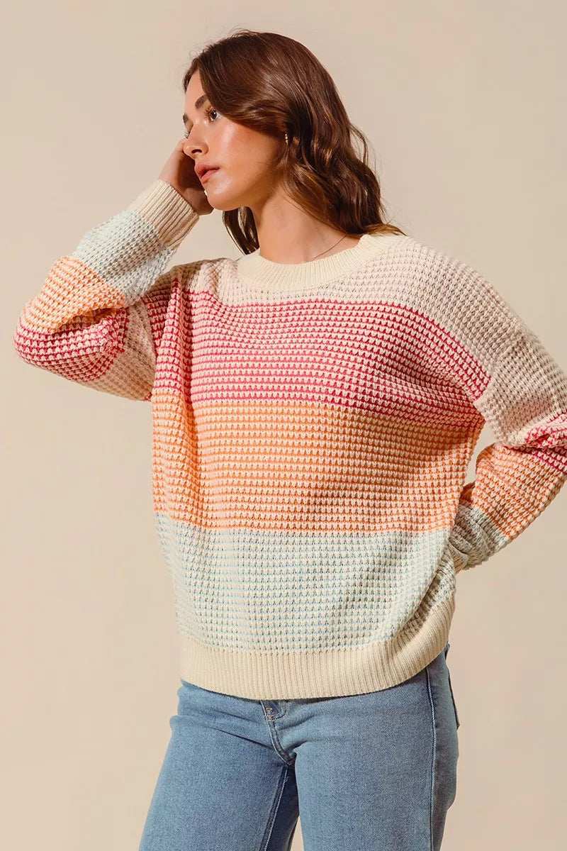 SO ME Multi Color Block Long Sleeve Sweater - Trendsi - Flyclothing LLC