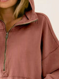 BiBi Stitch Detailed Elastic Hem Half Zip Fleece Hoodie - Trendsi - Flyclothing LLC