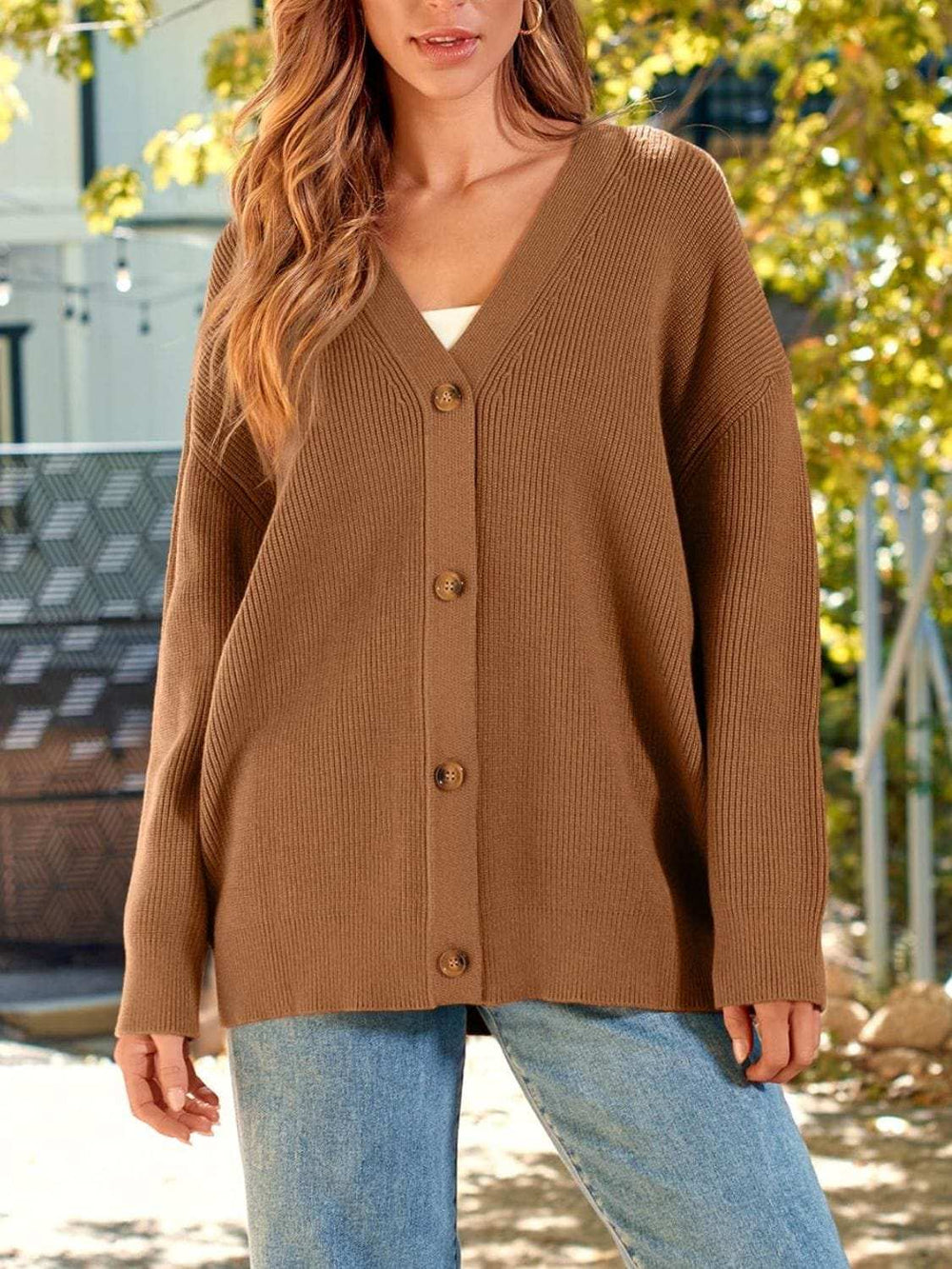 Button Down Long Sleeve Cardigan - Trendsi - Flyclothing LLC
