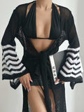 Openwork Striped Flare Sleeve Cover-Up - Trendsi - Flyclothing LLC