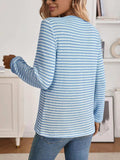 Striped Button Detail Long Sleeve Top - Trendsi - Flyclothing LLC