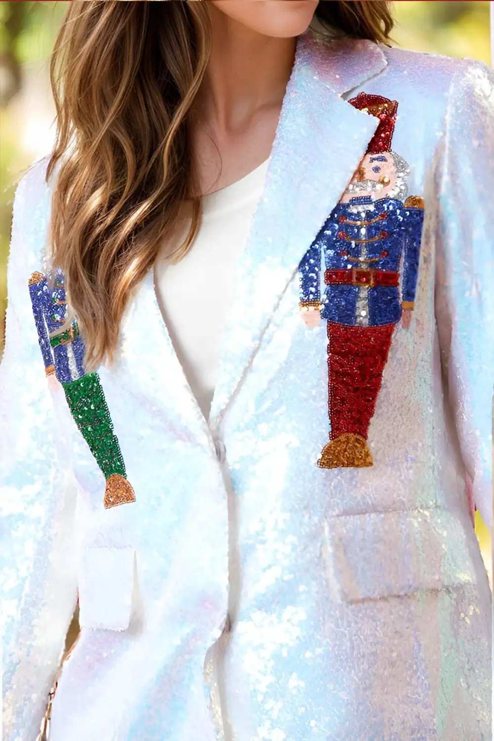 Sequin Nutcracker Long Sleeve Blazer - Trendsi - Flyclothing LLC