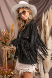 BiBi Suede Fringe Long Sleeve Jacket - Trendsi - Flyclothing LLC