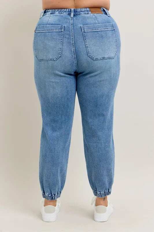 Judy Blue Full Size High Waist Denim Jogger Plus Size - Trendsi - Flyclothing LLC