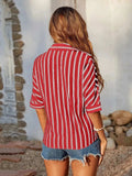 Striped Collared Neck Half Sleeve Shirt - Trendsi - Flyclothing LLC