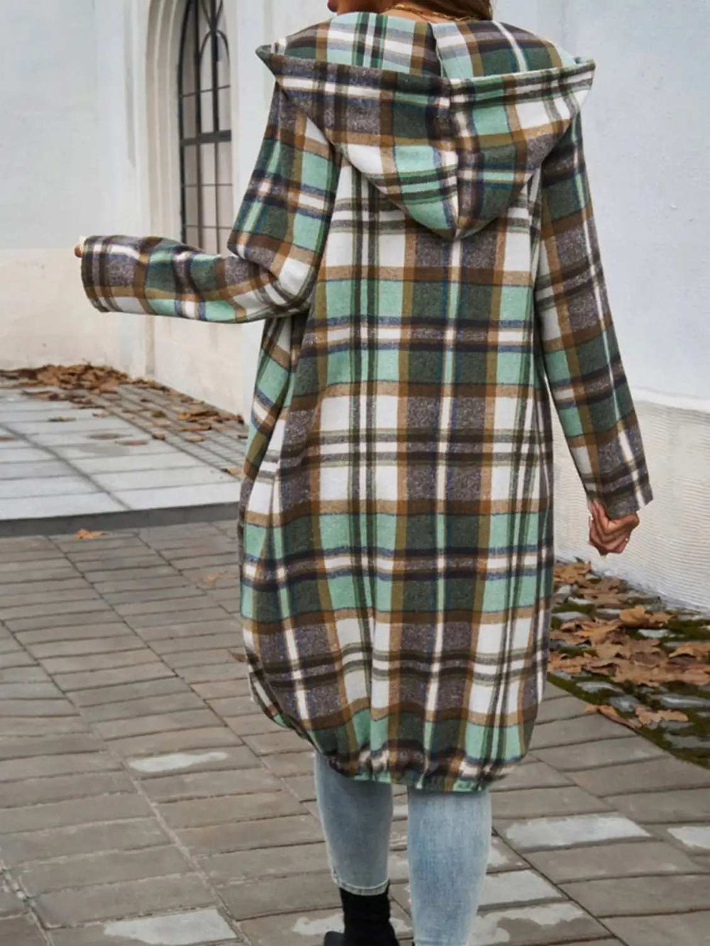 Plaid Zip Up Hooded Coat - Trendsi - Flyclothing LLC