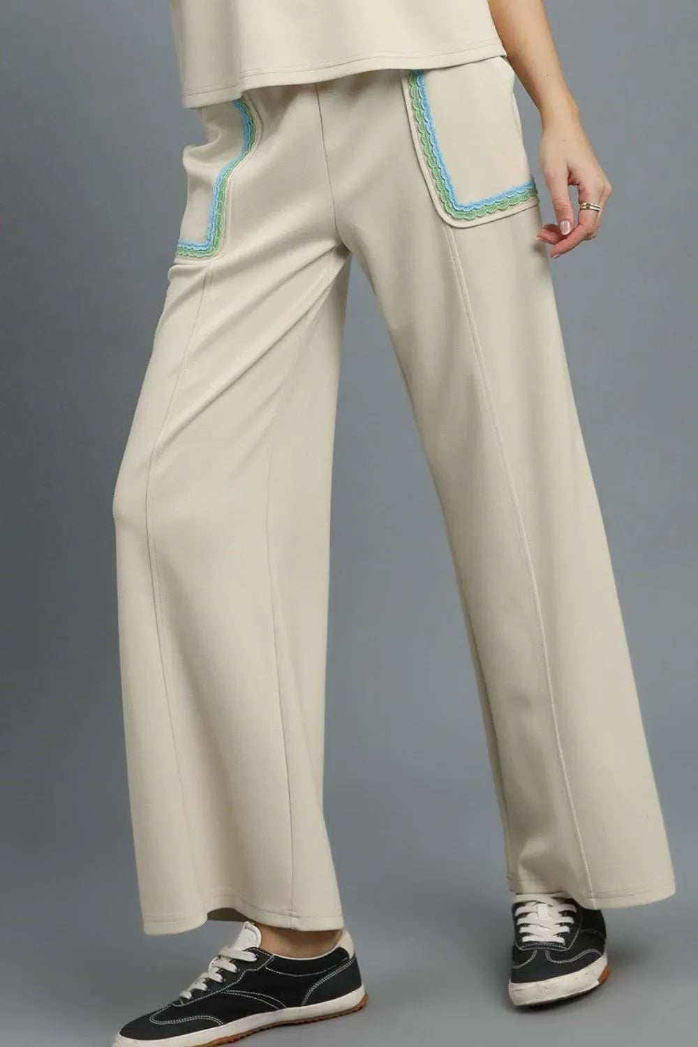 Umgee Drawstring Wide Leg Pants with Scallop Trim Detail - Trendsi - Flyclothing LLC