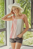 BiBi Cotton Span Color Block Ruffle Band Shoulder Tank - Trendsi - Flyclothing LLC