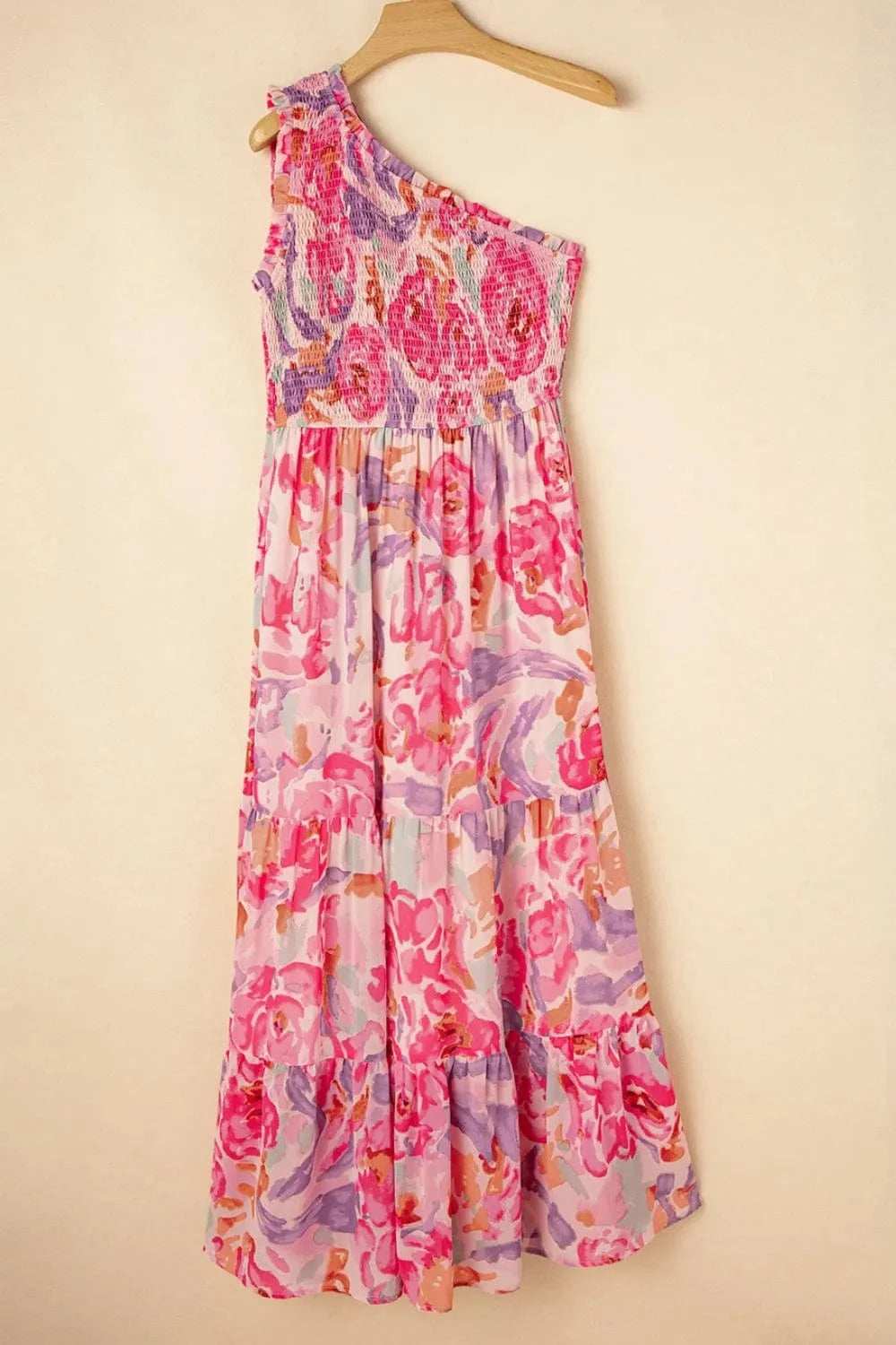 Floral Print Shirred One Shoulder Maxi Dress - Trendsi - Flyclothing LLC